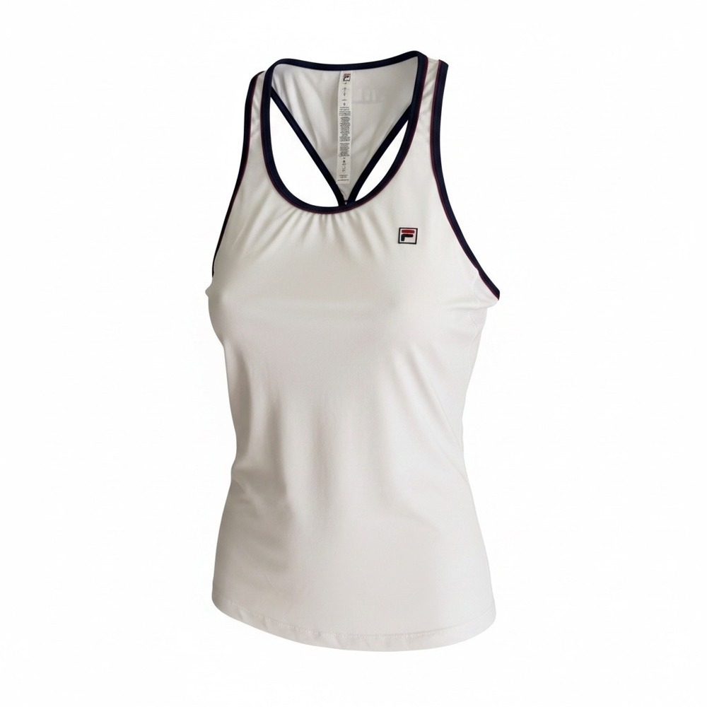 Fila Racerback Tank Top Womens L White Nylon Spandex Tennis Athletic F-Box Logo